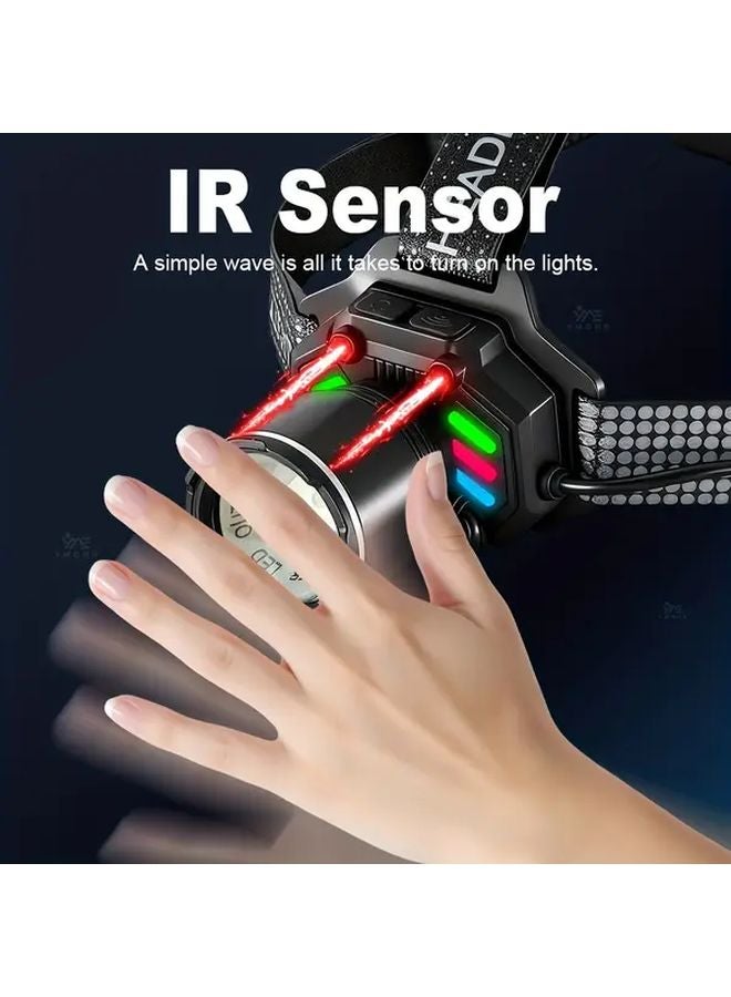 2 In 1 Black LED Headlamp With IR Sensor Auto On Off Motion Tracking USB Rechargeable - Image 3