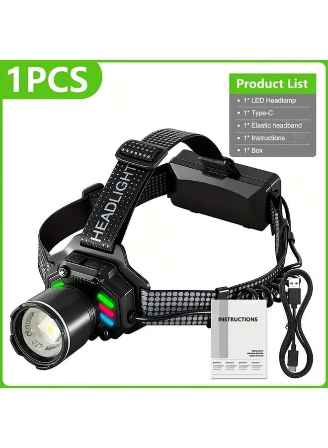 2 In 1 Black LED Headlamp With IR Sensor Auto On Off Motion Tracking USB Rechargeable - Image 1