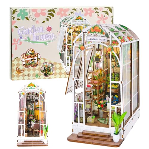 Fimeetoy Book Nook Kit for Adults Miniature House Kit Doll House DIY Crafts for Adult Teen Tiny House Bookshelf Decor with LED Light 3D Puzzle Book Ends Garden House Birthday Gift for Women Friends - Image 1