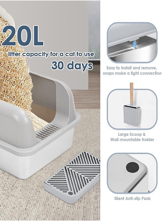 Garlo Stainless Steel Cat Litter Box Metal Extra Large Cat Litter Tray for Big Cats Litter Pan Toilet High Enclosed Sides Pet Litter Box with Footboard & Scoop, Old and Short-Legged Cat Friendly  - Image 2