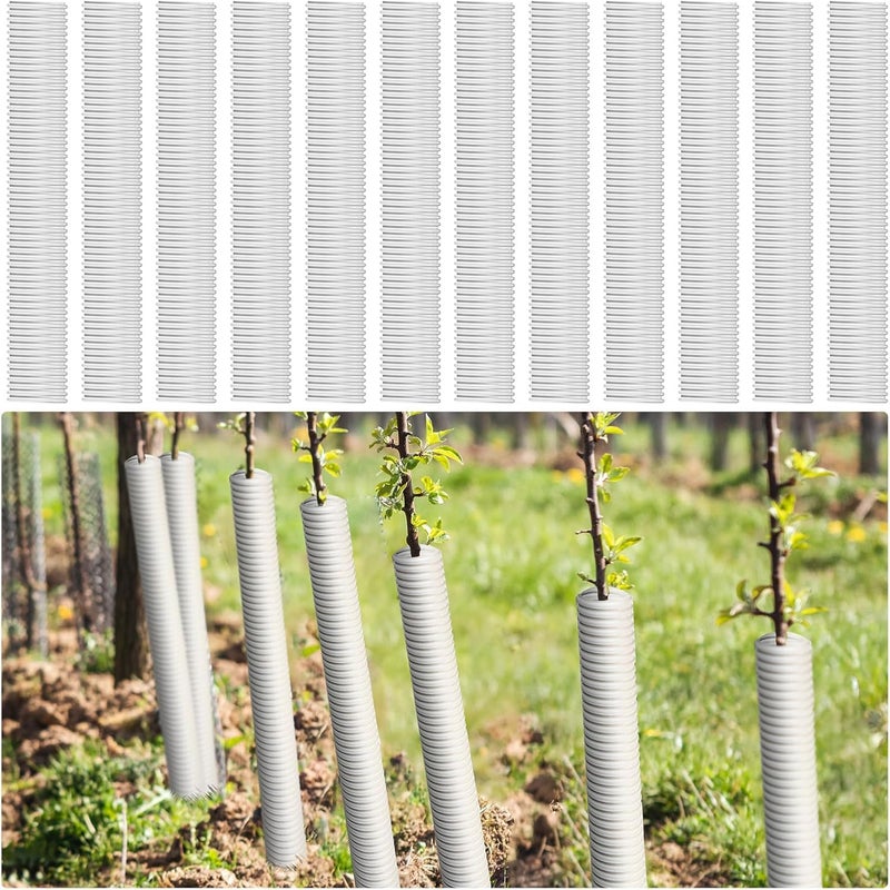 Nuenen Nuenen 12 Pcs Corrugated Tree Guards Long 1575 Inch Diameter 196 Inch Pp Tree Trunk Protectors Tree Bark Protector Tube Wraps for Saplings Plants Seedlings Deer Rabbit Cats Rodents Mowers White - Image 1