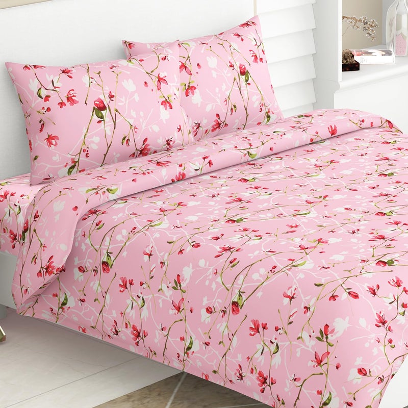 haus & kinder haus kinder Double Size Bedsheets for Bed 186 TC 100 Cotton Bed Sheet for Queen Size Bed with 2 Pillow Covers Bedsheet with Vintage Pik Design - Image 1