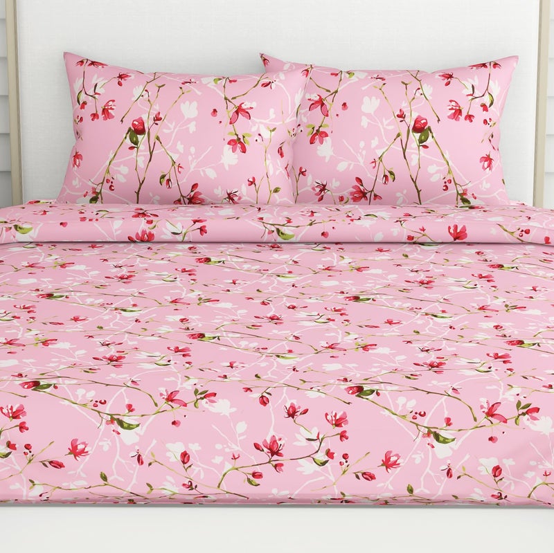 haus & kinder haus kinder Double Size Bedsheets for Bed 186 TC 100 Cotton Bed Sheet for Queen Size Bed with 2 Pillow Covers Bedsheet with Vintage Pik Design - Image 2