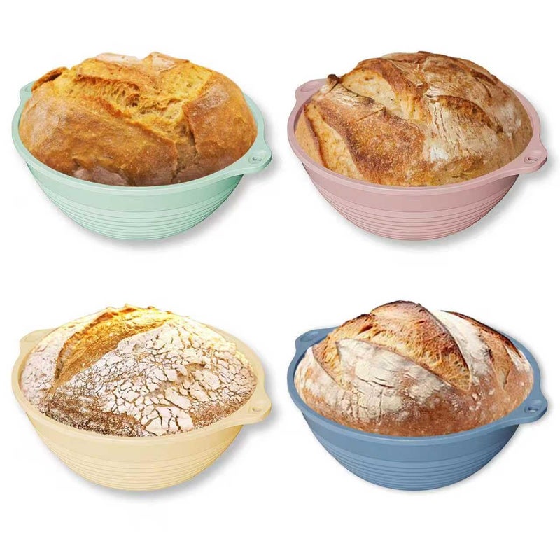 HEBEICRMY 4-Pack Silicone Banneton Bread Proofing Baskets for Sourdough, 9 Inch Round Proofing Bowls with Handles, Built-In Reinforced Rim Support, Foldable, Oven & Dishwasher Safe, BPA Free - Image 1