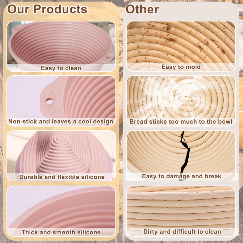 HEBEICRMY 4-Pack Silicone Banneton Bread Proofing Baskets for Sourdough, 9 Inch Round Proofing Bowls with Handles, Built-In Reinforced Rim Support, Foldable, Oven & Dishwasher Safe, BPA Free - Image 4