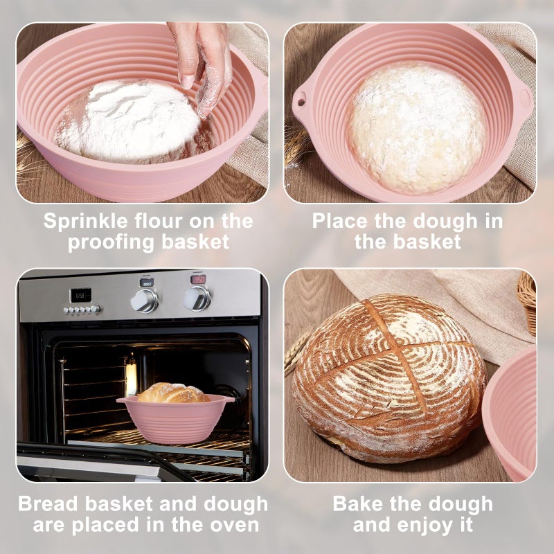 HEBEICRMY 4-Pack Silicone Banneton Bread Proofing Baskets for Sourdough, 9 Inch Round Proofing Bowls with Handles, Built-In Reinforced Rim Support, Foldable, Oven & Dishwasher Safe, BPA Free - Image 5