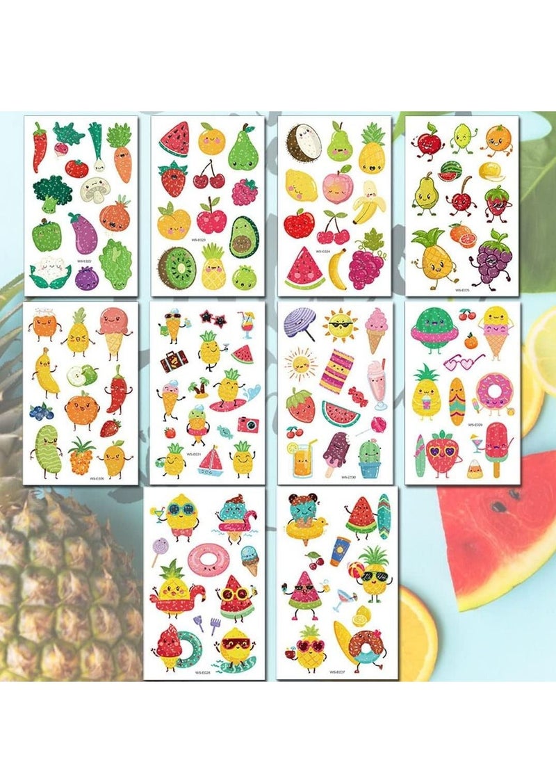 KASTWAVE - Temporary Sticker for Kids Summer Glitter Fruit 110 Glitter Styles, Watermelon Strawberry Pineapple Tattoos Sticker for Boys Girls Birthday Party Favors - Image 1