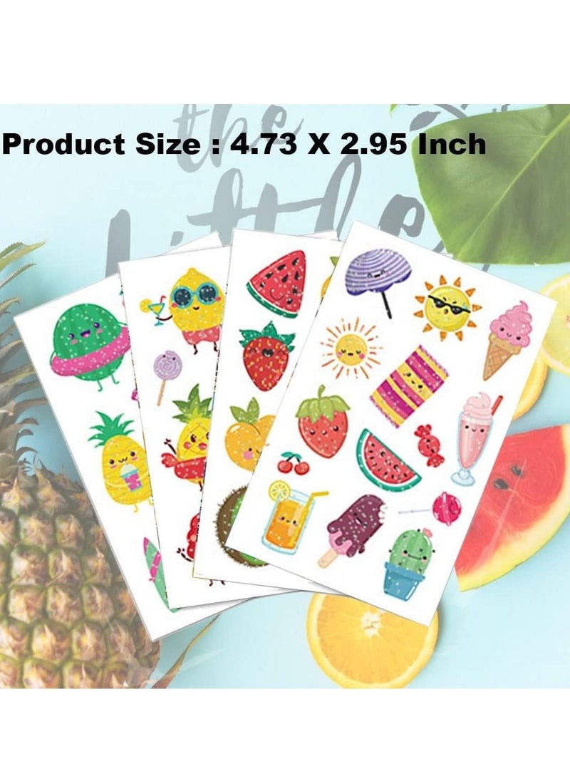 KASTWAVE - Temporary Sticker for Kids Summer Glitter Fruit 110 Glitter Styles, Watermelon Strawberry Pineapple Tattoos Sticker for Boys Girls Birthday Party Favors - Image 1