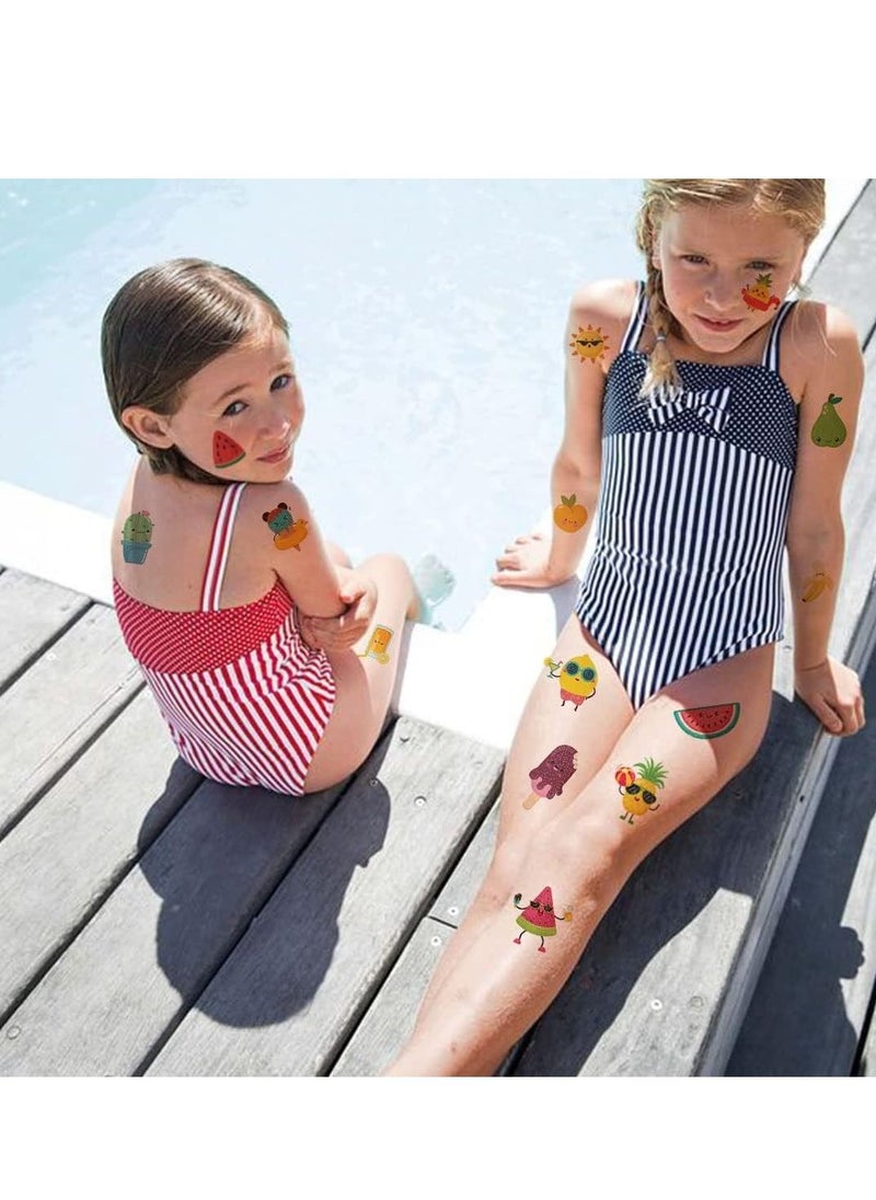 KASTWAVE - Temporary Sticker for Kids Summer Glitter Fruit 110 Glitter Styles, Watermelon Strawberry Pineapple Tattoos Sticker for Boys Girls Birthday Party Favors - Image 1