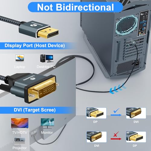 Thzzhnno DisplayPort to DVI Cable 1.6FT, Gold-Plated Display Port to DVI-D Adapter Cable 1080P@60Hz Cord for Computer, Desktop, Laptop, PC, Monitor, Projector - Image 2