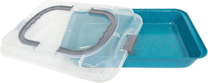 casaWare 9 x 13 x 2-inch Covered Rectangular Cake Pan with Wide Handles (Blue Granite) - Image 2
