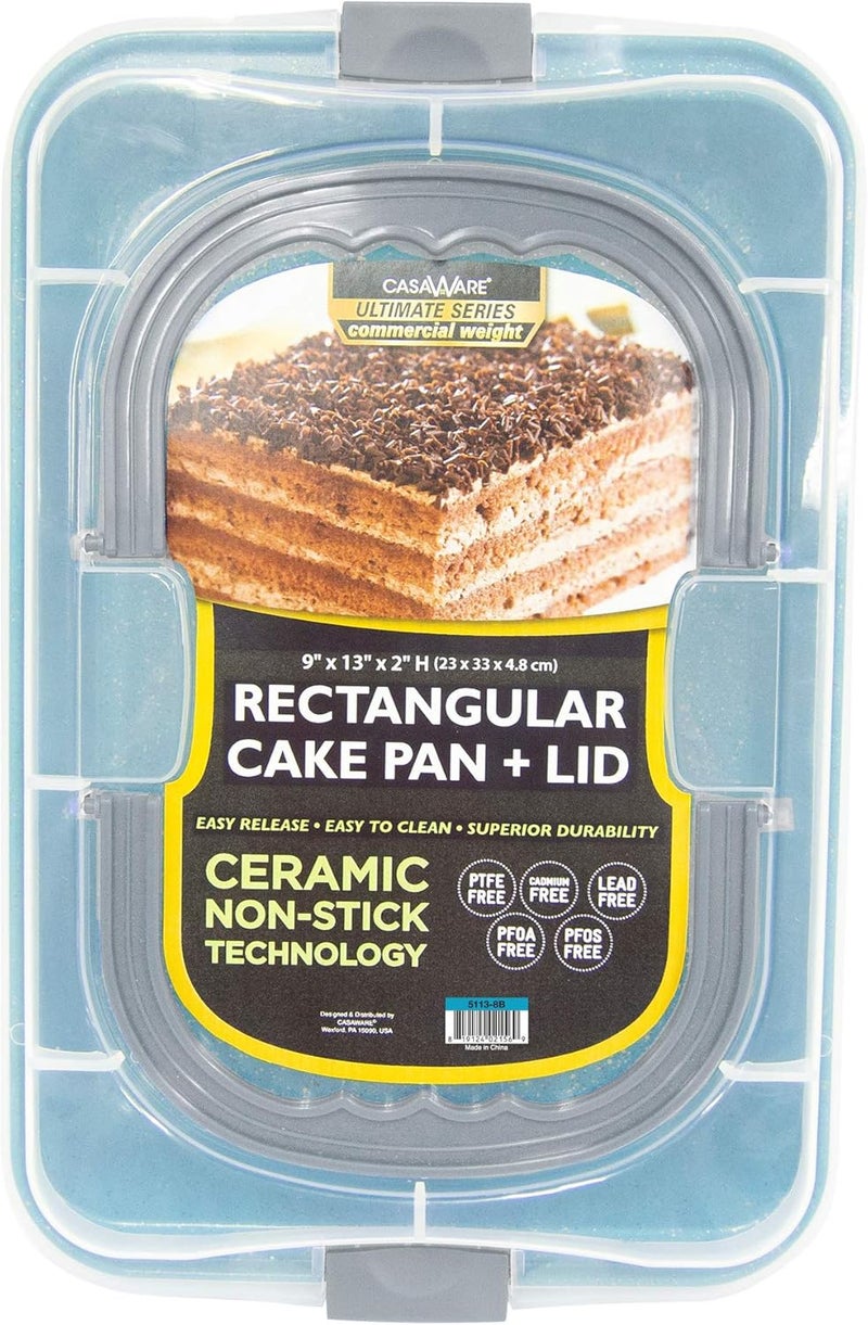 casaWare 9 x 13 x 2-inch Covered Rectangular Cake Pan with Wide Handles (Blue Granite) - Image 1