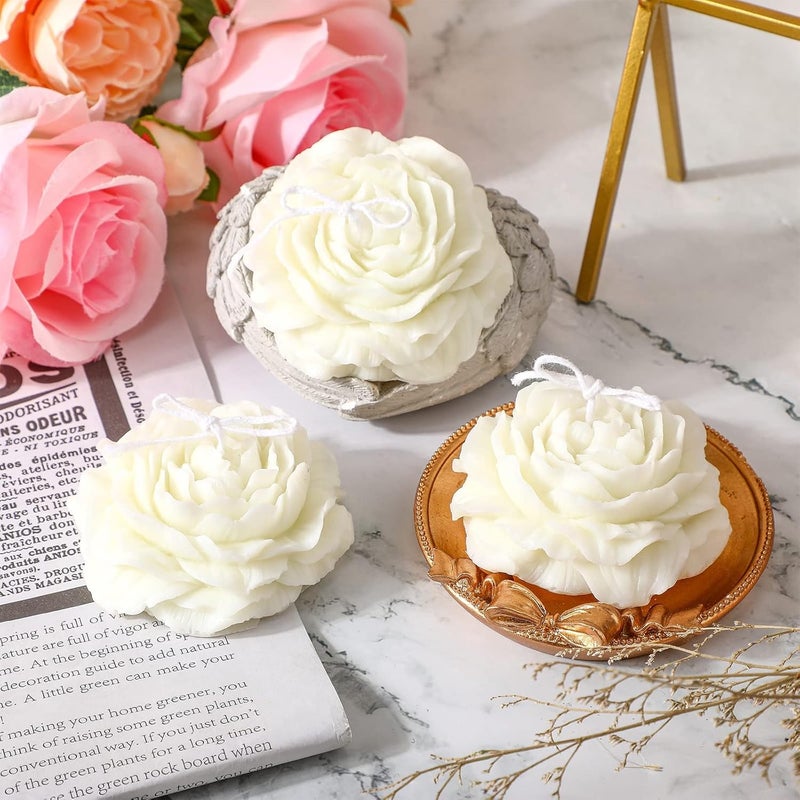 Roowest 3 Pcs Flower Shape Trendy Candles Floral Shaped Aesthetic Candle Soy Wax Cool Candles Handmade Minimalism Candles Decorative Candles for Home Spa Yoga Birthday Decor Wedding Party Gift Art, White - Image 5