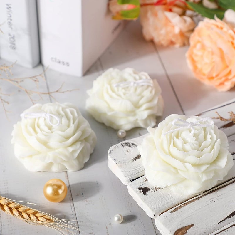 Roowest 3 Pcs Flower Shape Trendy Candles Floral Shaped Aesthetic Candle Soy Wax Cool Candles Handmade Minimalism Candles Decorative Candles for Home Spa Yoga Birthday Decor Wedding Party Gift Art, White - Image 3