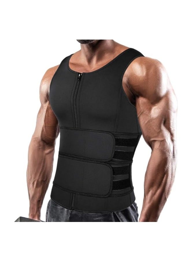 DAILYLIFE Men Neoprene Sauna Zipper Waist Trainer Vest Tank Top Trimmer Body Shaper - M - Image 1