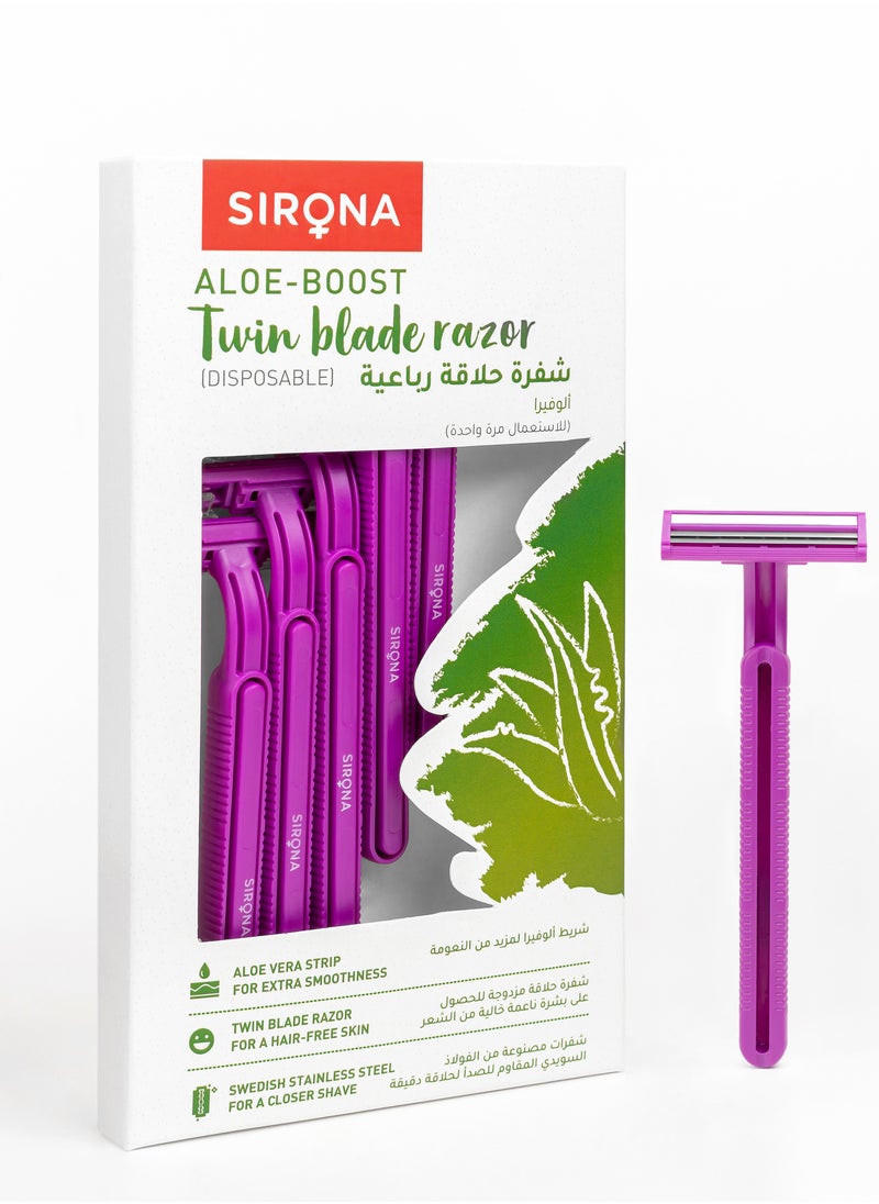 Sirona - Sirona - Pack of 5 - Disposable Hair Removal Razor for Women | Aloe Boost | for Arms, Legs & Bikini Line | 2 Blade Shaving Razor - Image 1