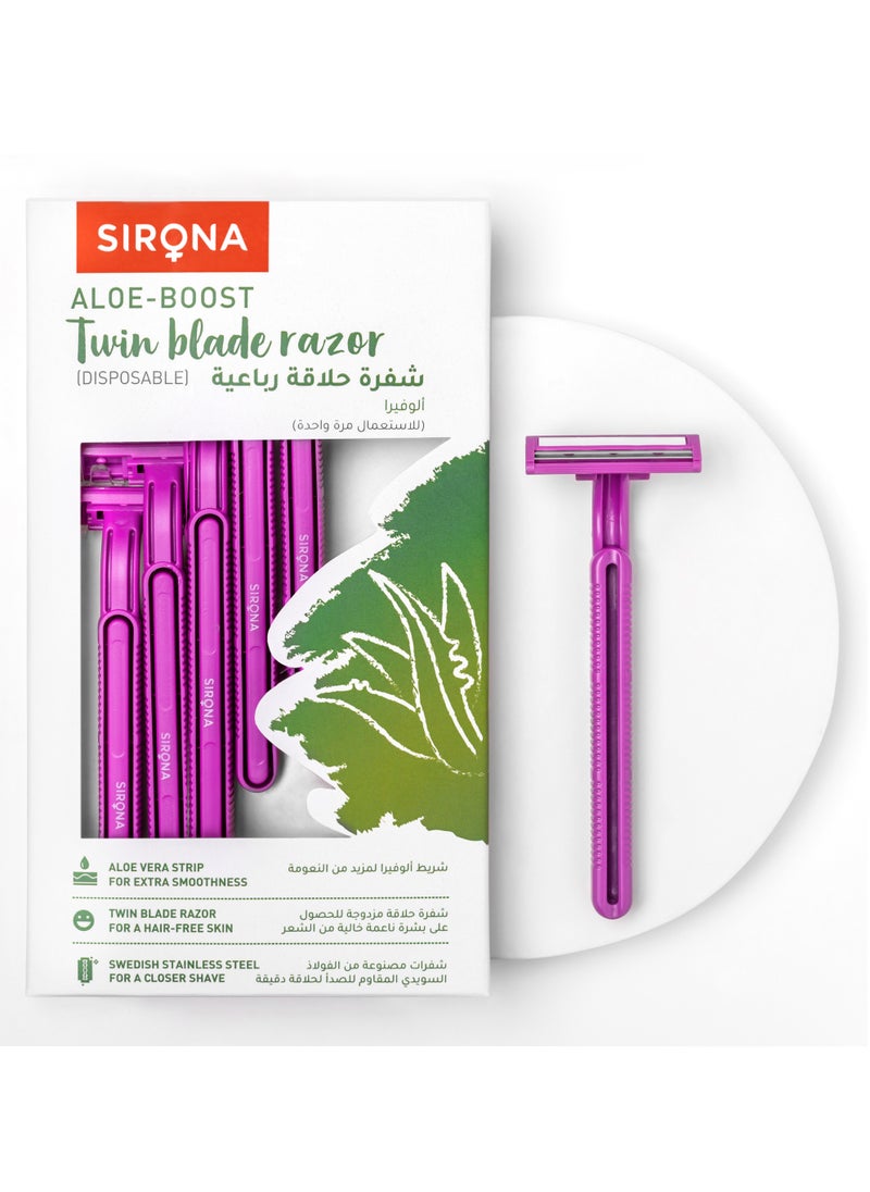 Sirona - Sirona - Pack of 5 - Disposable Hair Removal Razor for Women | Aloe Boost | for Arms, Legs & Bikini Line | 2 Blade Shaving Razor - Image 1