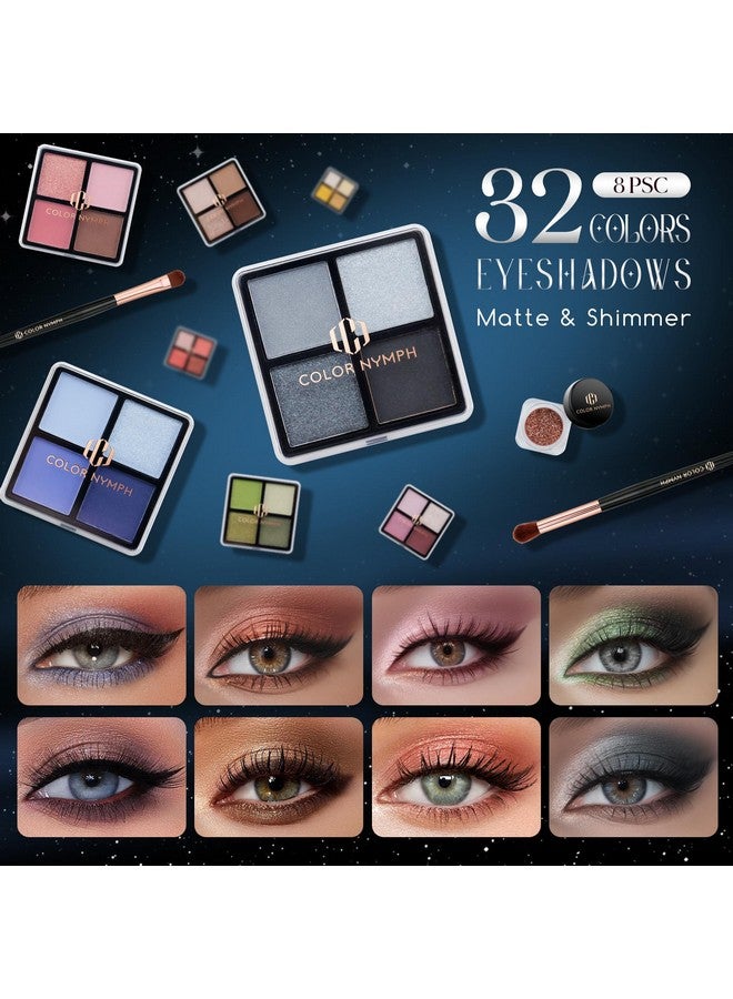 كولور_نيمف مجموعة مكياج للمبتدئين مع حقيبة قطار للمراهقين، مجموعة هدايا مكياج للفتيات تتضمن 32 لونًا لظلال العيون وكريم أحمر الخدود وملمع الشفاه وفرشاة (أبيض) - Image 3