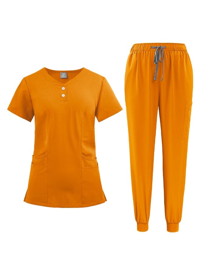 NIBEMINENT Women'S Nurse Uniform Quick-Drying Fabric Solid Color V-Neck Button Pocket Short-Sleeved Trousers Suit Nursing Work Clothes - Image 1