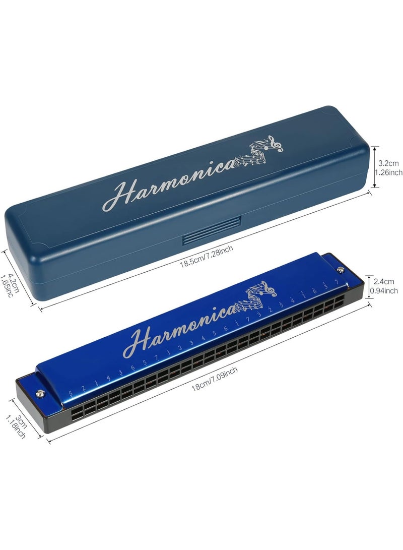 إيونتو هارمونيكا فاخرة ذات 24 ثقبًا في سلم دو الكبير - آلة نفخية ذات 20 نغمة للمبتدئين والأطفال والكبار، موسيقى البلوز، للعزف الاحترافي، تتضمن حقيبة وقطعة قماش للتنظيف (أزرق) - Image 2