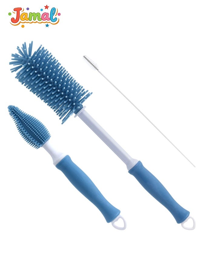 Jamal Baby Bottle Cleaning Brush, Long Handle Silicone Baby Bottle Washing Brush,Suitable For Baby Bottles (Blue) - Image 1