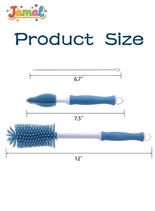 Jamal Baby Bottle Cleaning Brush, Long Handle Silicone Baby Bottle Washing Brush,Suitable For Baby Bottles (Blue) - Image 2