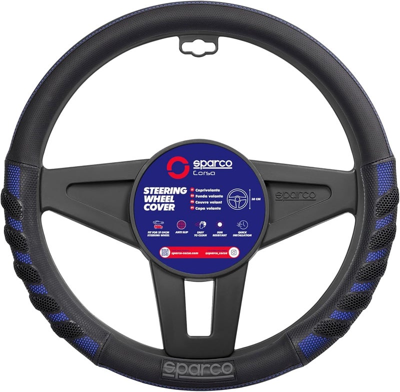 سباركو غطاء عجلة القيادة العالمي من SPARCO مقاس 38 سم، SPS101BL، أسود/أزرق - Image 2
