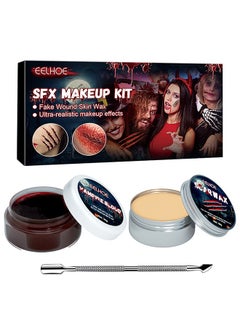 EELHOE Sfx Makeup Kit,Scars Wax,Spatula, Stipple Sponge,Scar Water,Create Wound Special Effects Makeup Kit,Make Specail Effects For Halloween Festival & Party  - Image 1