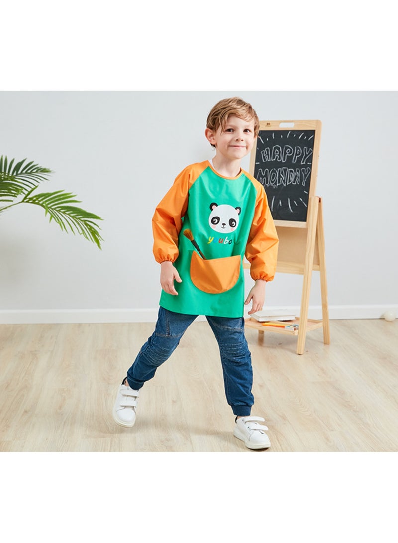 Kids Aprons for Painting, Kids Apron with Pockets for Boys and Girls, Waterproof Kids Paint Smock Long Sleeve Artist Apron for Painting, Cooking, Baking, Gardening (Green Panda） - Image 2