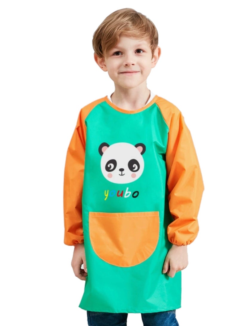 Kids Aprons for Painting, Kids Apron with Pockets for Boys and Girls, Waterproof Kids Paint Smock Long Sleeve Artist Apron for Painting, Cooking, Baking, Gardening (Green Panda） - Image 1
