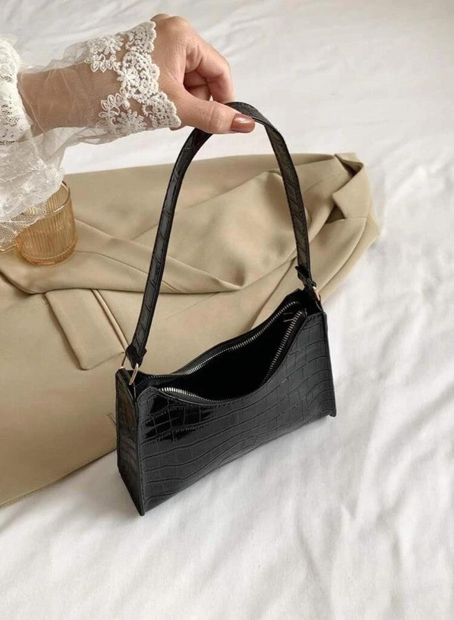 LIKE STYLE Textured PU Leather Handbag with Zip Closure, Spacious Compartment, Daily Use (Black) - Image 4