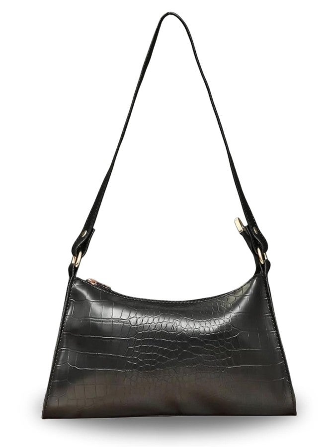 LIKE STYLE Textured PU Leather Handbag with Zip Closure, Spacious Compartment, Daily Use (Black) - Image 1