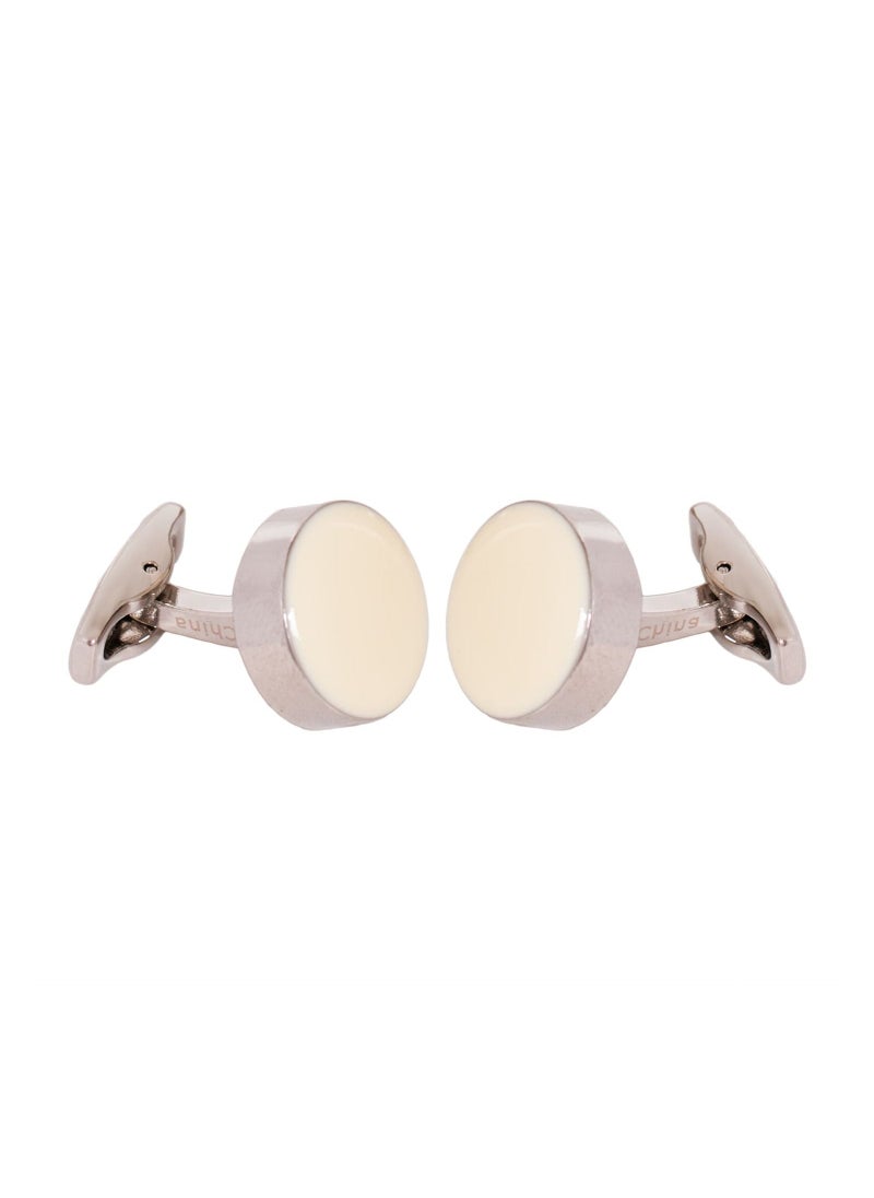 RS - Round Silver White Cufflink - Image 1