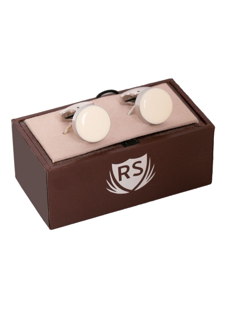 RS - Round Silver White Cufflink - Image 1