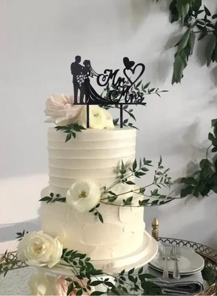 TPGP Wedding Cake Toppers Bride and Groom, Bride and Groom Cake Toppers, Personalised Wedding Cake Topper, Mr and Mrs Cake Toppers, for Wedding Engagement Acrylic Black Wood (Acrylic Black) - Image 4