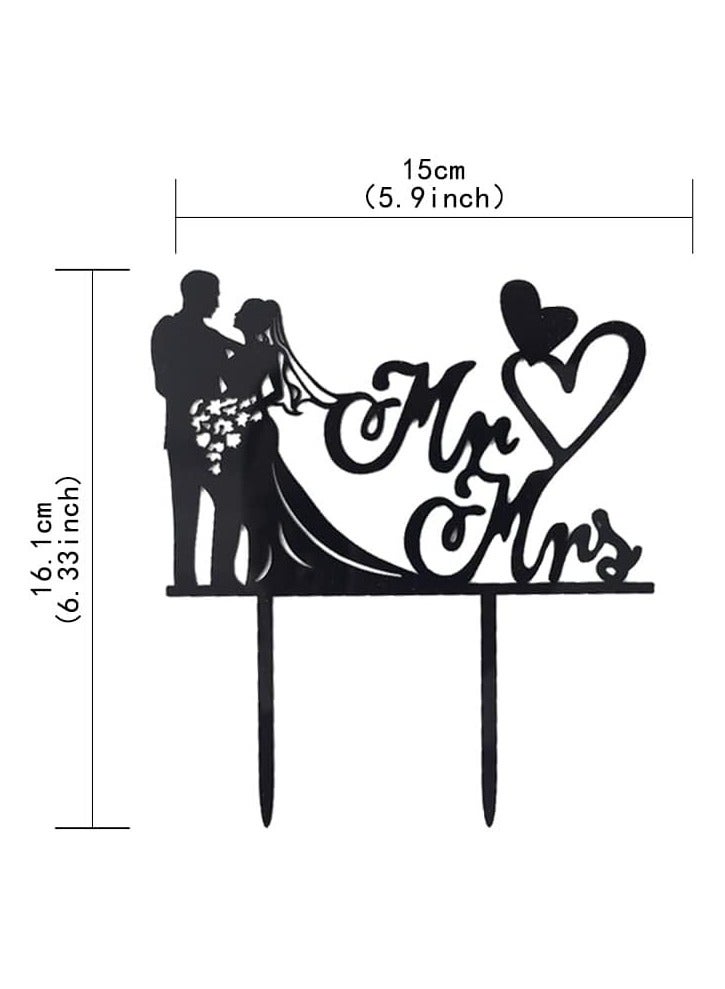 TPGP Wedding Cake Toppers Bride and Groom, Bride and Groom Cake Toppers, Personalised Wedding Cake Topper, Mr and Mrs Cake Toppers, for Wedding Engagement Acrylic Black Wood (Acrylic Black) - Image 2