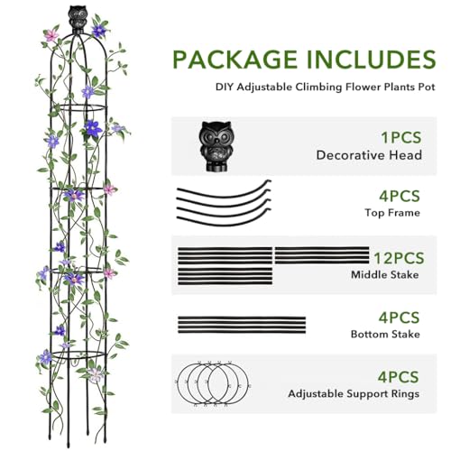 HASTHIP® 145cm Climbing Trellis Garden Owl Topper Decorative Plant Flower Trellis Garden DIY Adjustable Climbing Flower Plants Pot for Clematis, Climbing Roses, Tomatoes, Ivy - Image 5