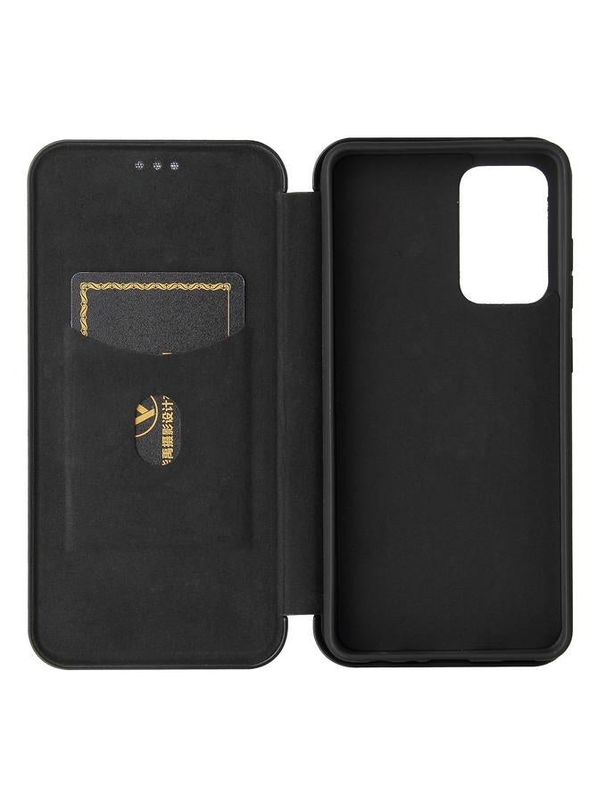 اس-توب جراب لهاتف Samsung Galaxy A52 5G / 4G مصنوع من ألياف الكربون بتصميم أفقي قابل للطي مصنوع من مادة TPU + PC + جلد PU مع فتحة للبطاقات - Image 5