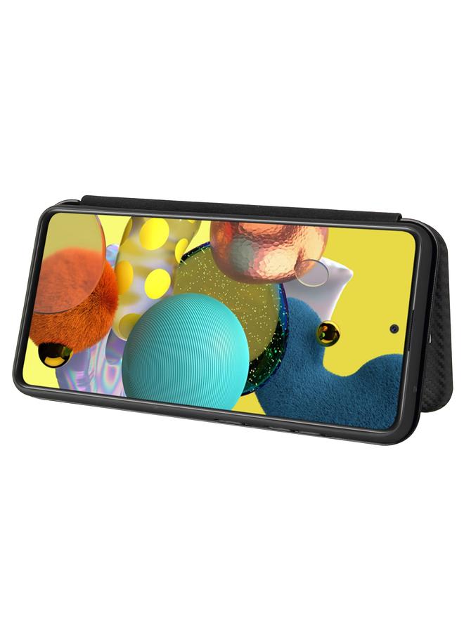 اس-توب جراب لهاتف Samsung Galaxy A52 5G / 4G مصنوع من ألياف الكربون بتصميم أفقي قابل للطي مصنوع من مادة TPU + PC + جلد PU مع فتحة للبطاقات - Image 4