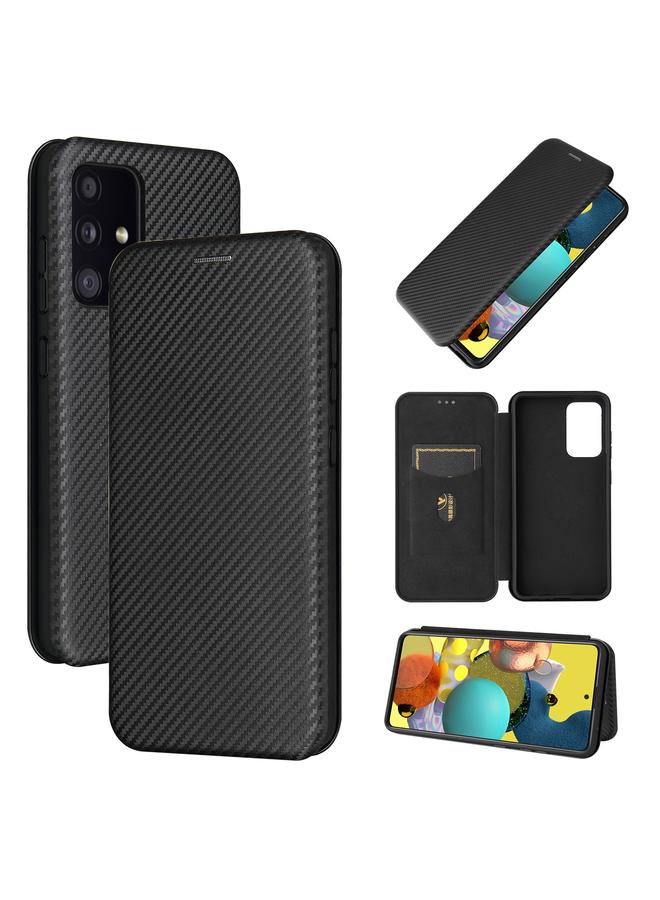 اس-توب جراب لهاتف Samsung Galaxy A52 5G / 4G مصنوع من ألياف الكربون بتصميم أفقي قابل للطي مصنوع من مادة TPU + PC + جلد PU مع فتحة للبطاقات - Image 1