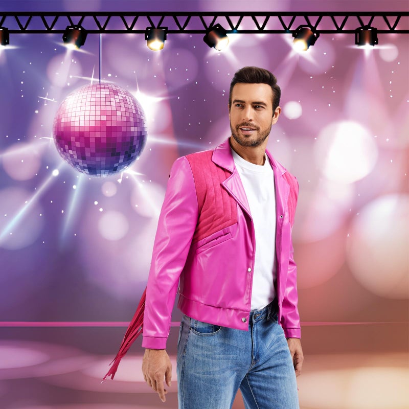 MRYUWB Halloween Cosplay Western Cowboy Jacket - Menâ€™s Faux Leather Fringe Costume, Pink Cowboy Fringe Jacket for Themed Parties (Pink, Large) - Image 5