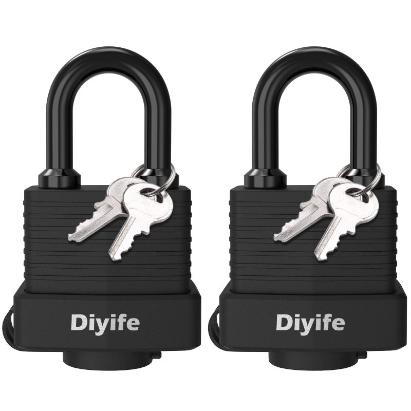 Padlock with Key 2 Pack 4 Keys Diyife Padlock Waterproof Lock Key Padlocks 40mm Heavy Duty Padlocks Anticut Oustside Laminated Steel for Gym Locker Garage Fence Shed YardOutdoor Indoor