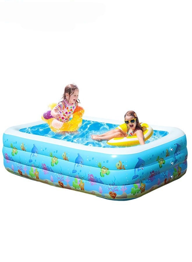 DURKU Rectangle Inflatable Swimming Pool with Marine Animal Print, Thickened Paddling Pool, Safety Bubble Bottom, Durable Family Lounge Pool for Indoor and Outdoor Fun. Great for Entertainment and Activit - Image 1