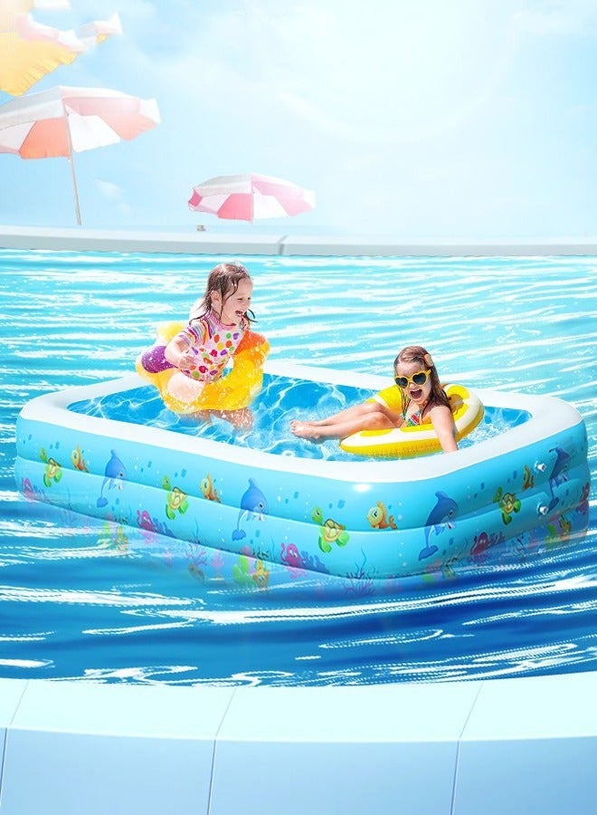 DURKU Rectangle Inflatable Swimming Pool with Marine Animal Print, Thickened Paddling Pool, Safety Bubble Bottom, Durable Family Lounge Pool for Indoor and Outdoor Fun. Great for Entertainment and Activit - Image 2