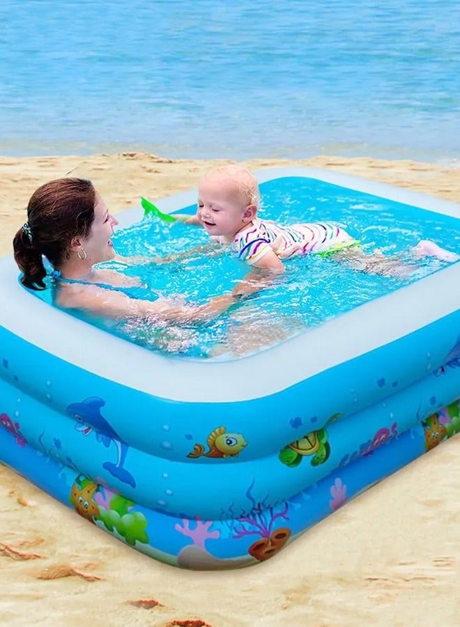 DURKU Rectangle Inflatable Swimming Pool with Marine Animal Print, Thickened Paddling Pool, Safety Bubble Bottom, Durable Family Lounge Pool for Indoor and Outdoor Fun. Great for Entertainment and Activit - Image 3