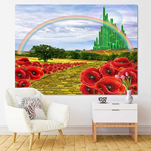 Emvency Tapestry Field Yellow Brick Road Backdrop Leading to Emerald Wizard City Flowers Party Follow Home Decor Wall Hanging for Living Room Bedroom Dorm 60x80 Inches - Image 4