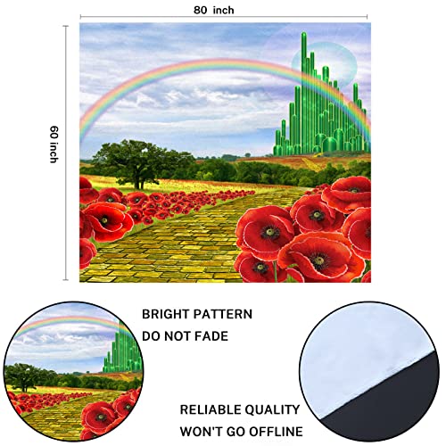 Emvency Tapestry Field Yellow Brick Road Backdrop Leading to Emerald Wizard City Flowers Party Follow Home Decor Wall Hanging for Living Room Bedroom Dorm 60x80 Inches - Image 3