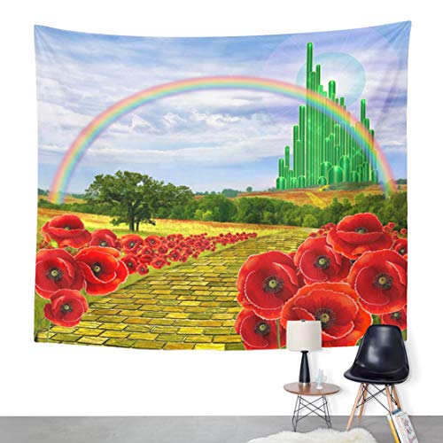 Emvency Tapestry Field Yellow Brick Road Backdrop Leading to Emerald Wizard City Flowers Party Follow Home Decor Wall Hanging for Living Room Bedroom Dorm 60x80 Inches - Image 2
