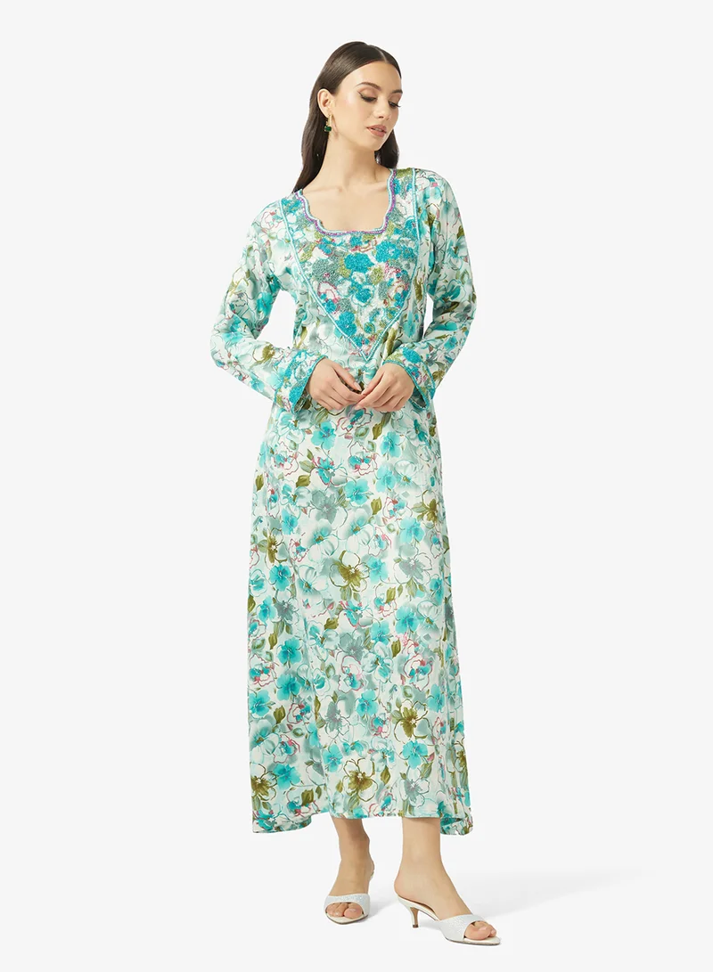 ARABIAN CLOSET Embellished Belted Jalabiya