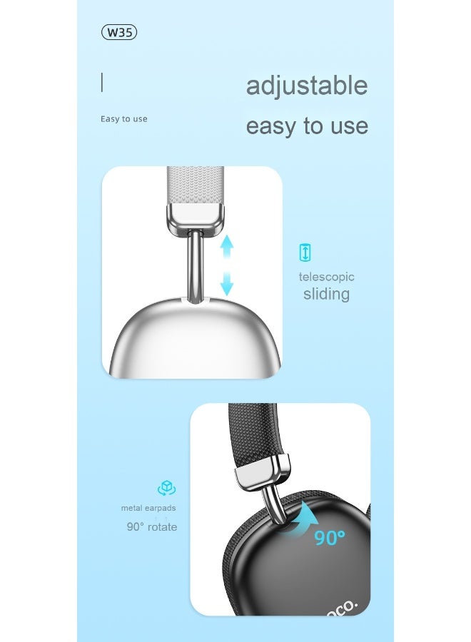 Hoco W35 Yuezhe Bluetooth Over-Ear Headphones with 40-Hour Battery Life - Perfect for Music and Running - Image 4